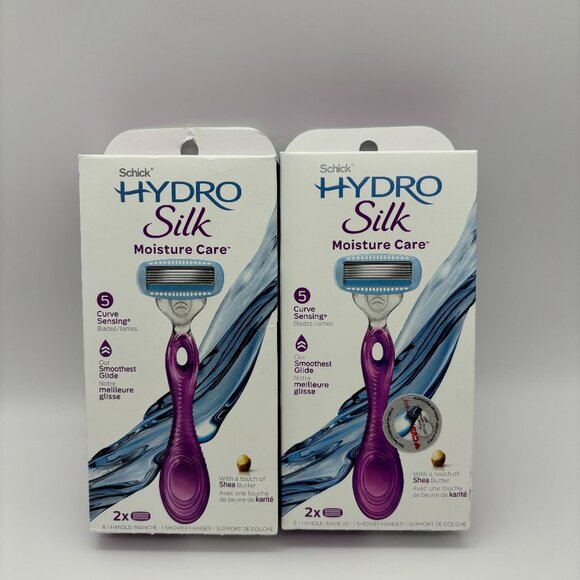 Schick Hydro Silk Moisture Care 5-Blades Razor Handle + 2 Cartridges (x2) NEW - Picture 1 of 3